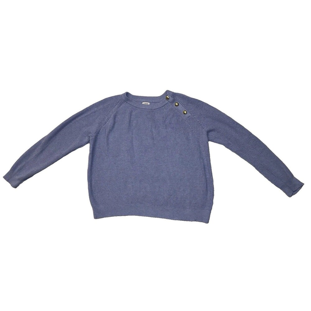 J Crew Baby Blue Crew Neck Sweater Gold Buttons Women Med Boxy Preppy Size XL
